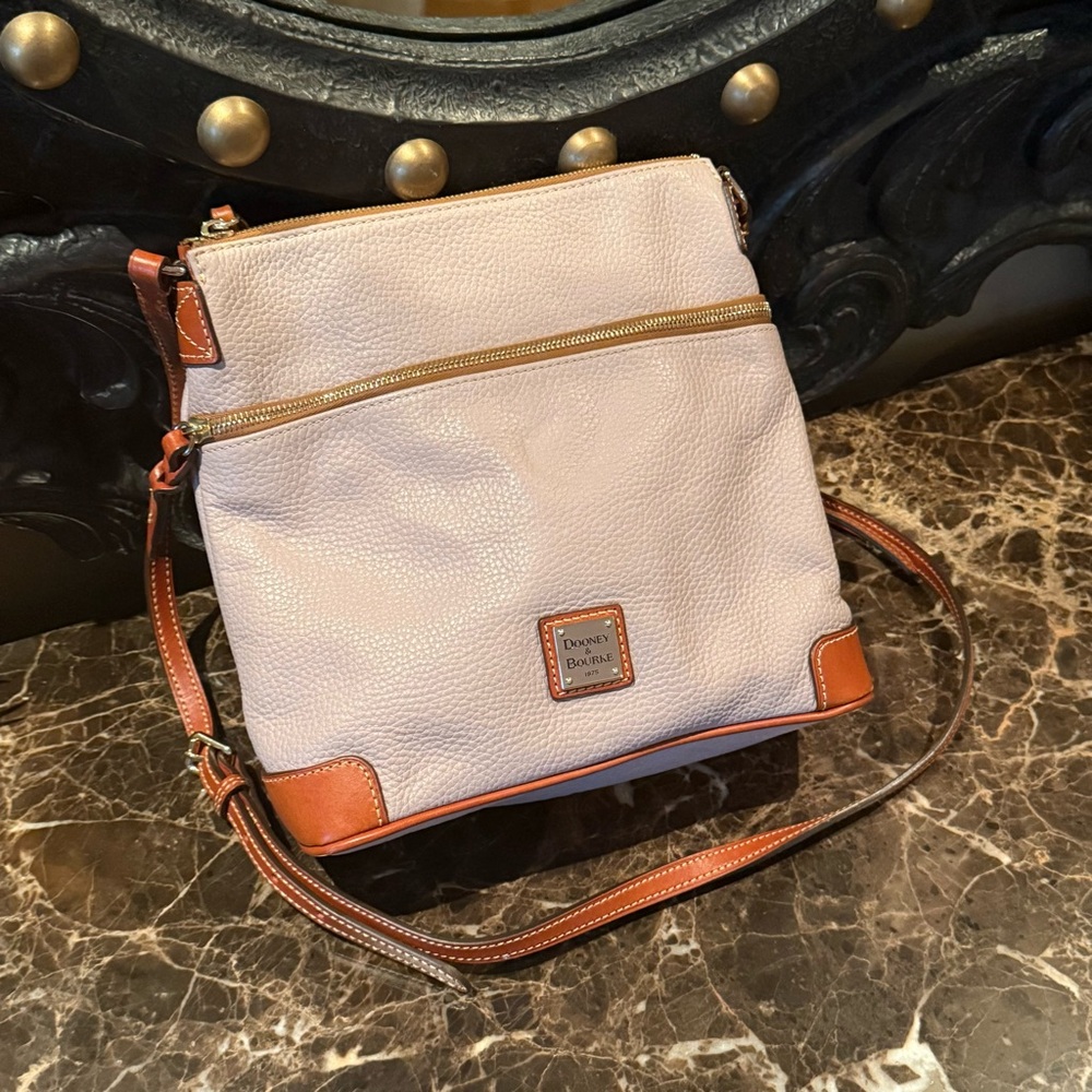Dooney & Bourke Light Pink Pebbled Leather Crossbody with Brown Trim